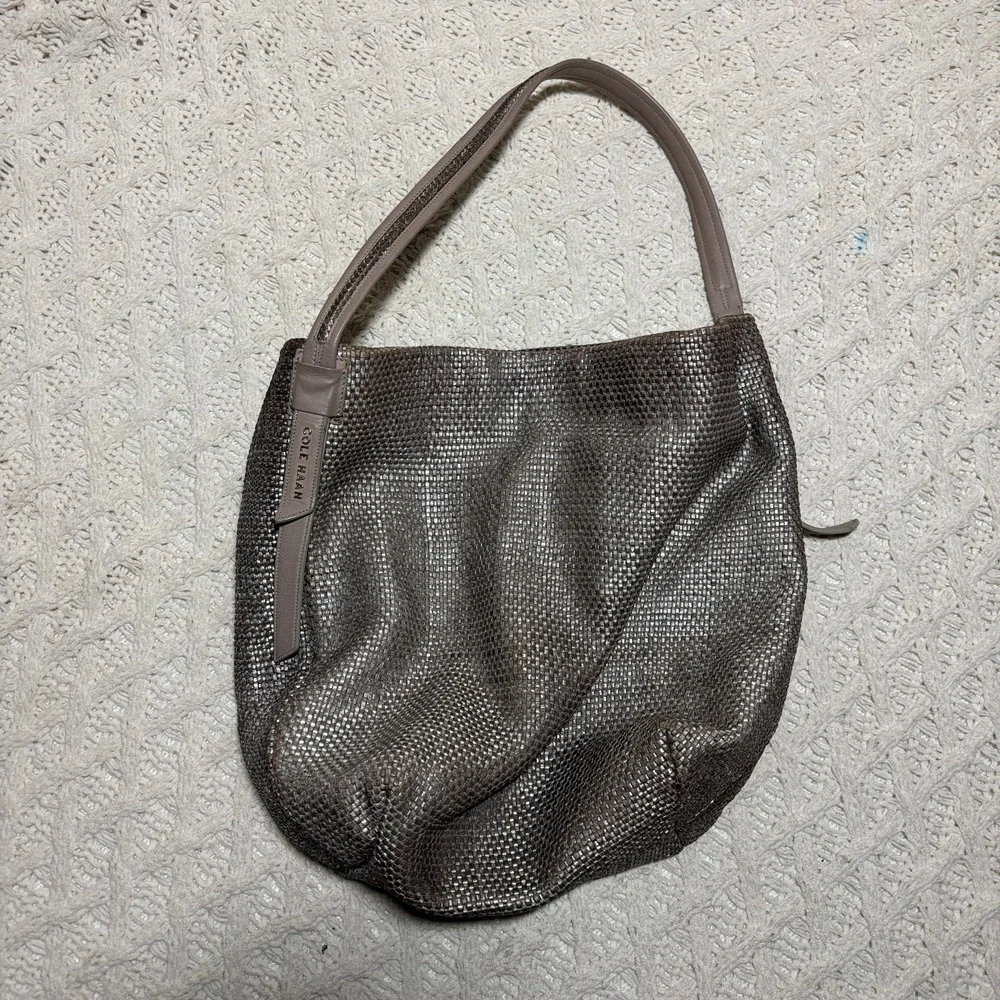 COLE HAAN Leather‎ Metallic Woven Shoulder Bag Hobo Bronze